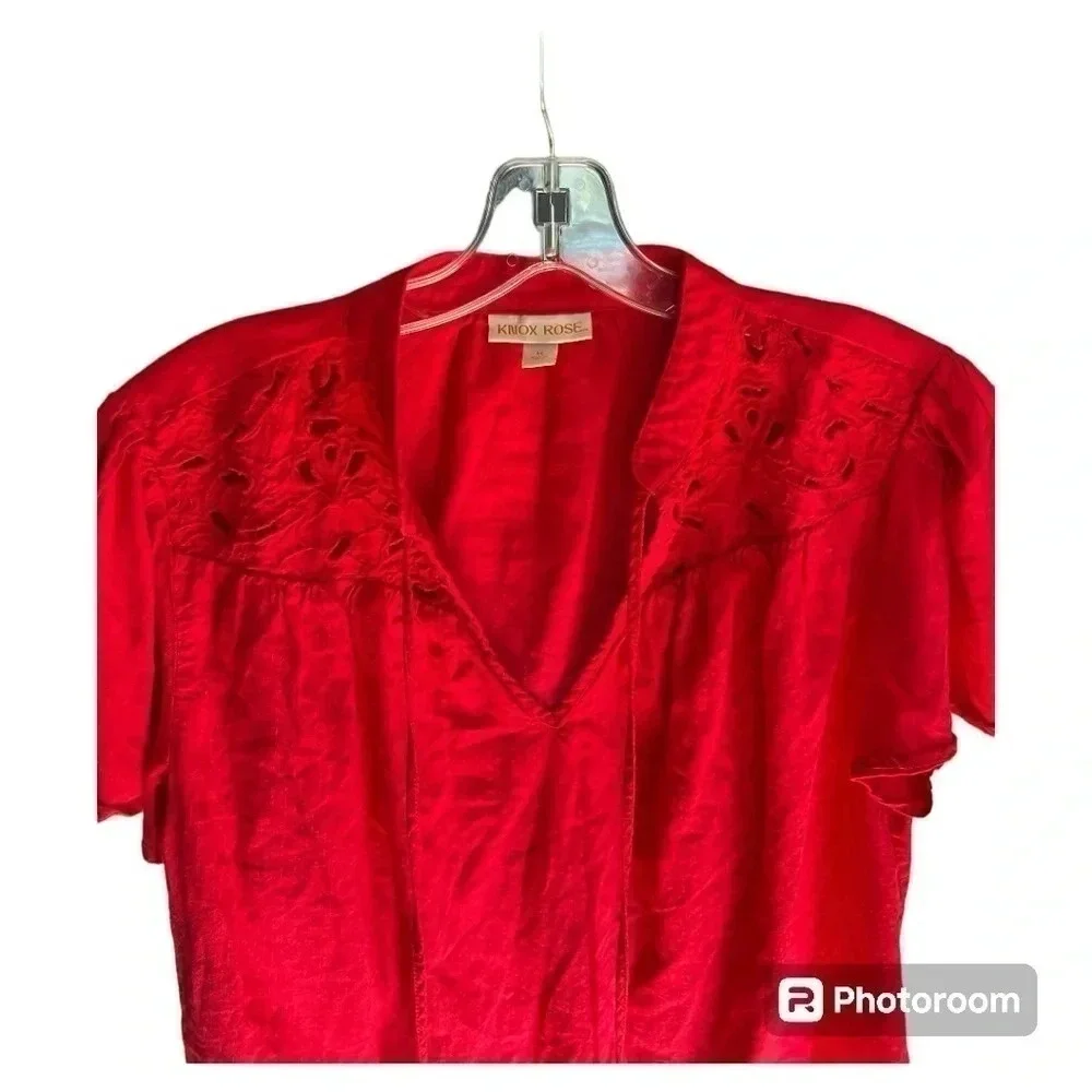 EUC Knox Rose women’s red tassel short sleeve boho top size Medium - Picture 2 of 5